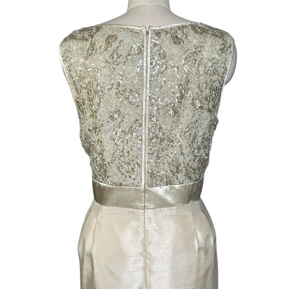Tahari ASL Cream Shantung Sequin Lace Sheath Cocktail Dress | 16 - Picture 6 of 8